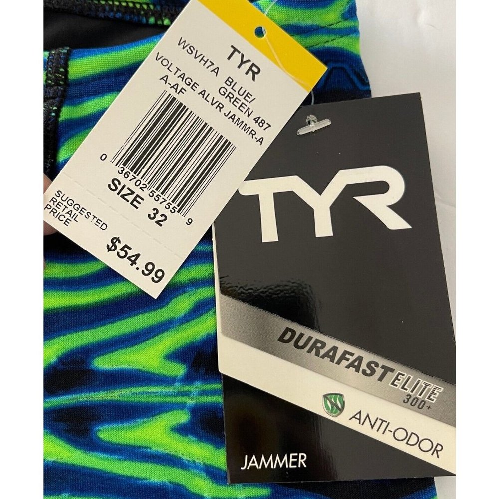 TYR Durafast Elite VOLTAGE Allover Jammer Men Swim - Blue Green  Size 32 - $55 - Picture 3 of 7